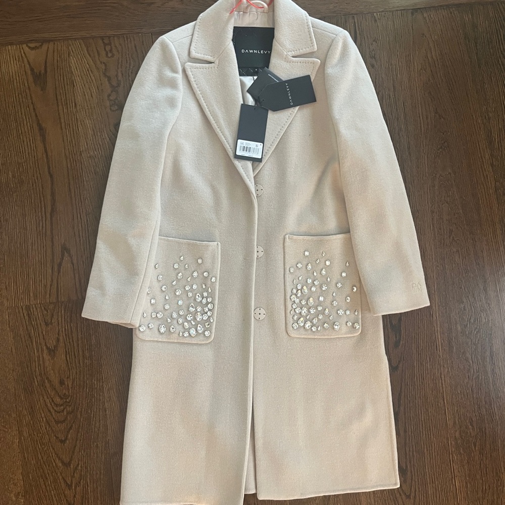Cream Embellished Women's Coat